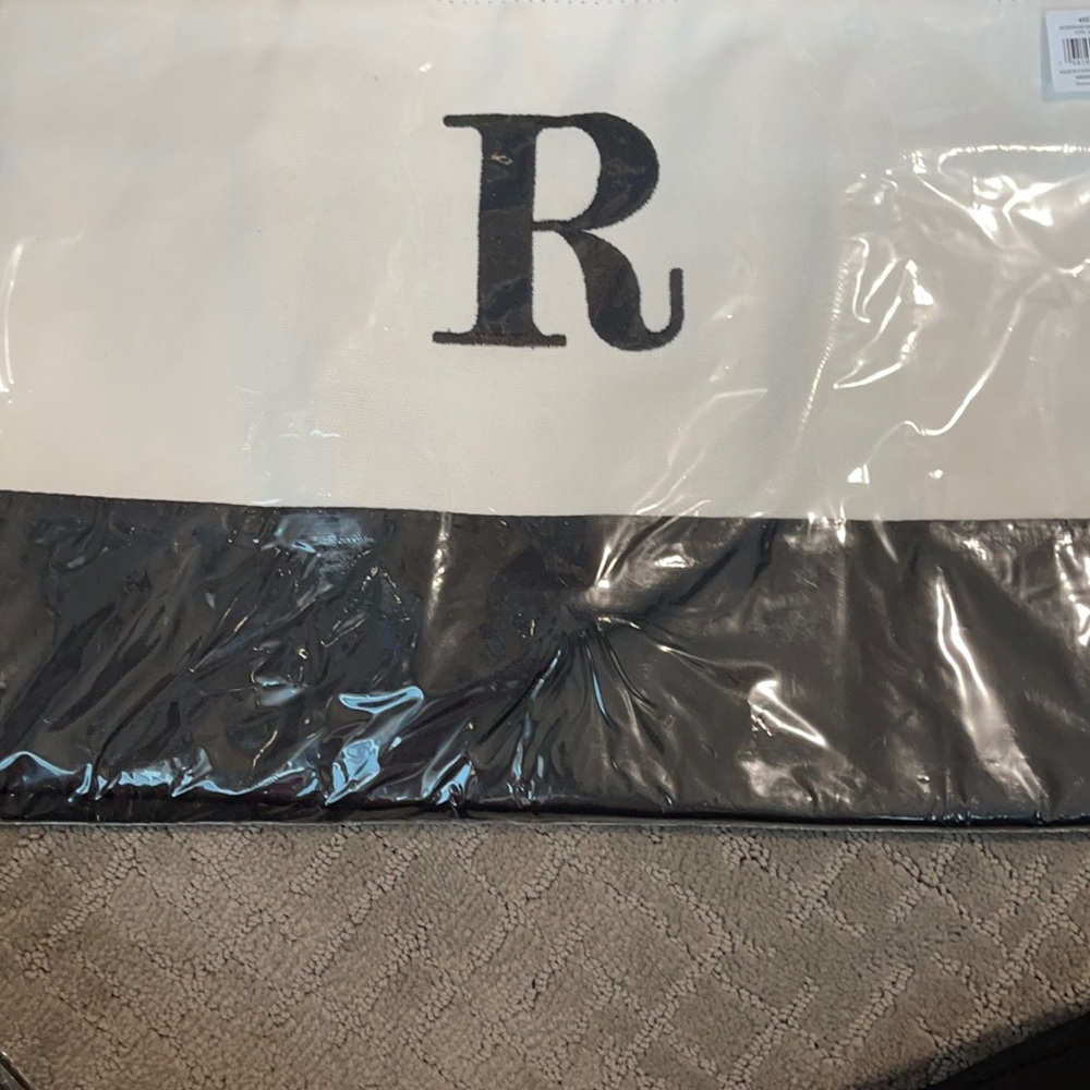 Embroidered R black & Natural canvas Tote bag
